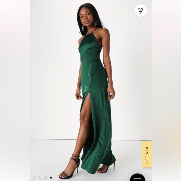 Lulu’s Born to Captivate Forest Green Satin Backless Maxi Dress - Picture 2 of 7